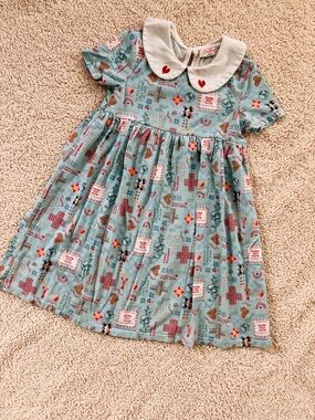 Cath Kidston Light Blue Printed Dress with Cream Peter Pan Collar